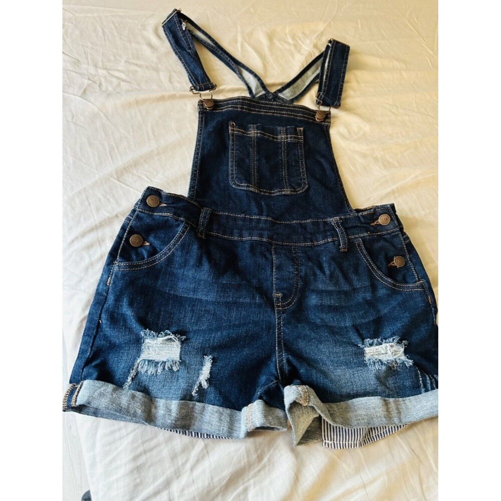 Wax gean Distressed Bib Cuffed Denim Shorts Medium